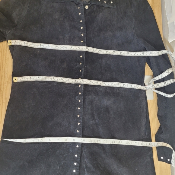 Vintage Express Black Leather Suede Coat with silver stud detailing size 9/10 - Picture 7 of 12